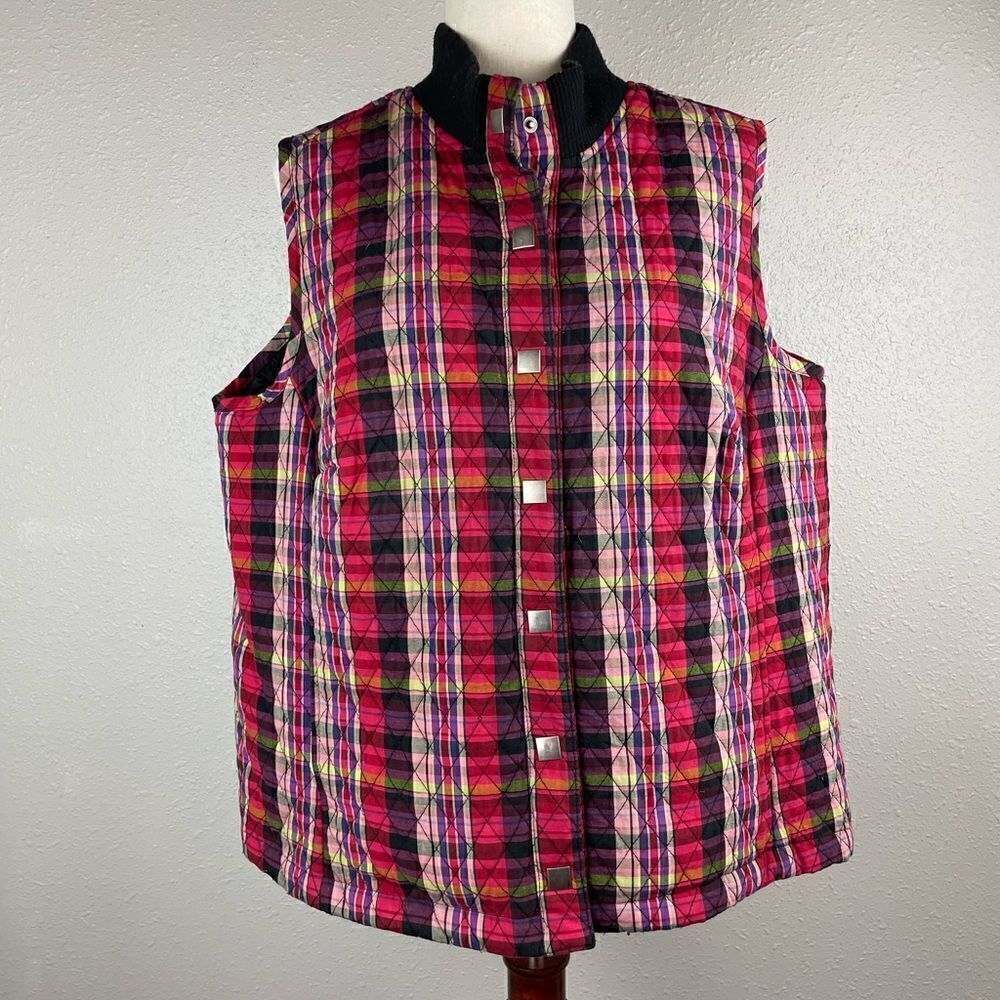 CJ Banks Button Down Plaid Vest Size X EUC